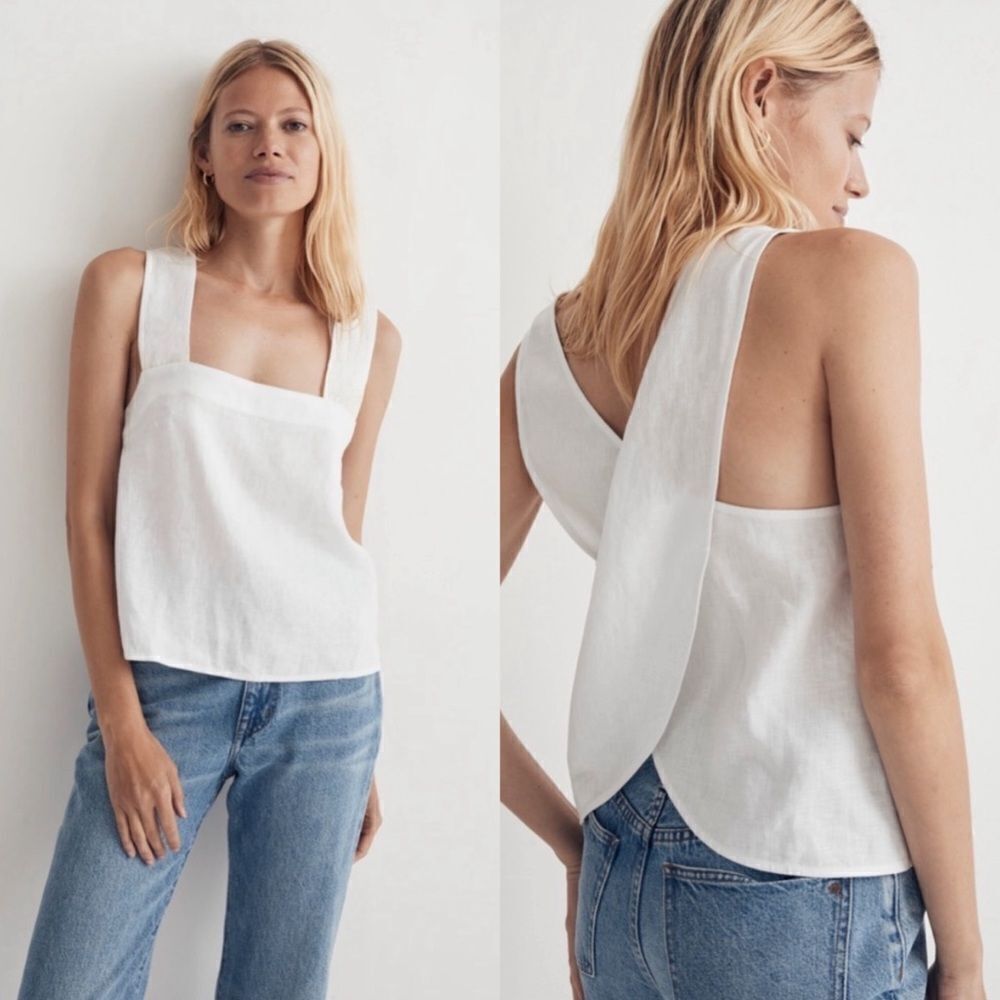 Madewell Linen Cross-Back Sleeveless Top In Eyelet White Size 16